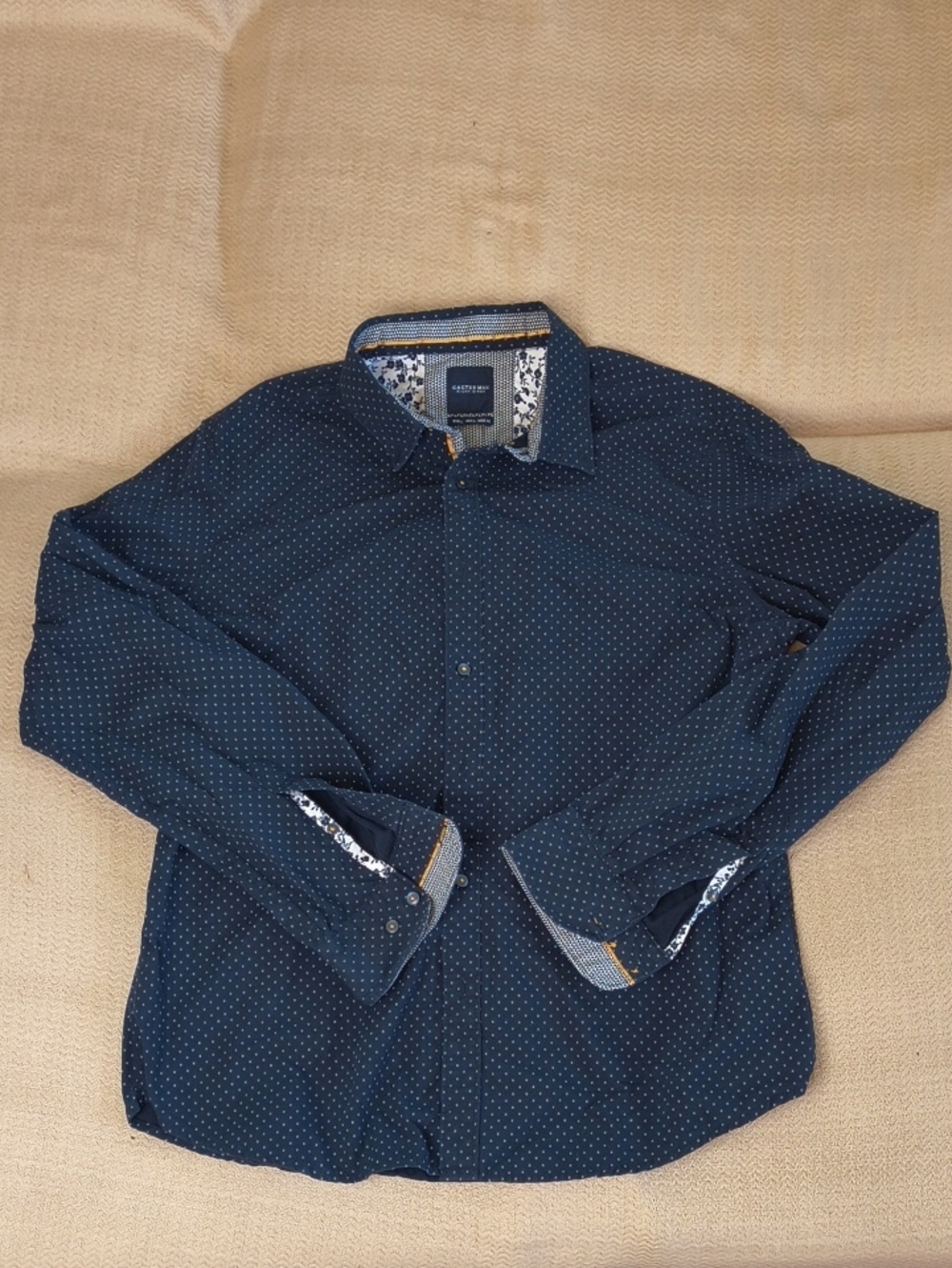 Cactus Man Ricky Singh Navy 100% Cotton Micro-Dot Button-Down Shirt Large
